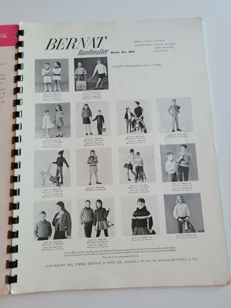 Bernat Classics for Girls & Boy Book 103 Libro con modelli di maglieria Vintage 1962 immagine 4