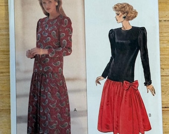 Butterick Patterns 4981 Drop Waist Dress Size 12-16 UNCUT 1990 Vintage