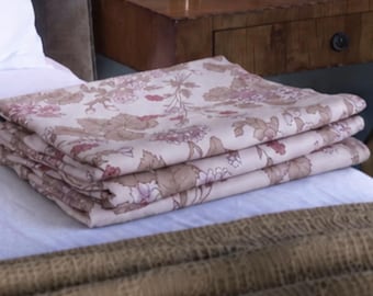 Set mit 3 Vintage-Einzelbettlaken aus den 1970er Jahren – Altrosa geblümter Stoff in Leinenoptik – Retro-Bettwäsche, Quilt- und Bastelmaterial