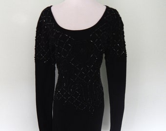 Vintage/1990er Jahre/Liz Claiborne/Schwarz/Perlen/Body Con/Kleid/Größe 10-12