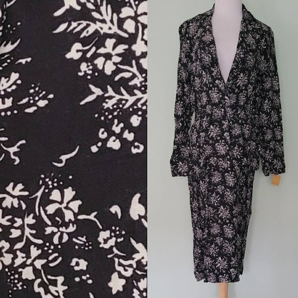 Vintage/1980's/Danny & Nicole/Black and White/Floral/Blazer Dres/Size 12