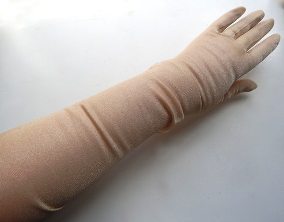 1970's Beige satin formal gloves