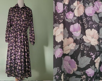 Vintage/1980's/Black and Floral Dress/Size 12