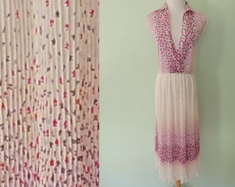 Vintage/1970-tal/Rosa/Lila/Blommig/Storlek 10