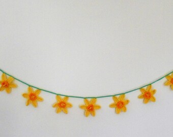 Daffodil garland, Daffodil bunting, Easter bunting, Easter garland, Easter decoration, Crocheted daffodil bunting, Flower garland