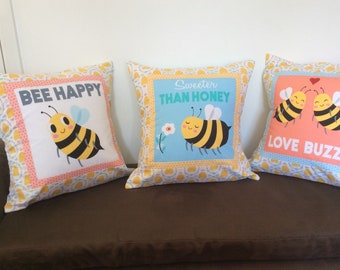 Bee cushion, Cushion, Bee gift, Summer cushion, Bee house warming gift, Bee cotton cushions