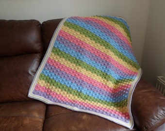 Bobble Stripe Blanket, Crochet Baby Blanket, Toddler Blanket, Colourful Throw, Stripey Lap Blanket, Child's Blanket