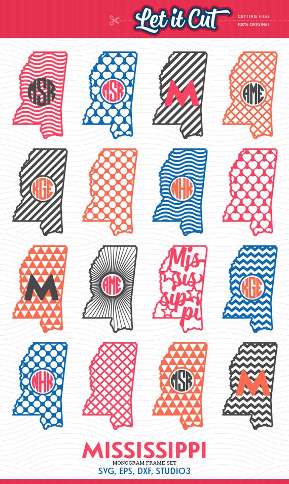 16 Mississippi SVG Monogram Frames Personal Circle Monograms Etsy
