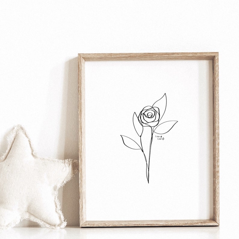 June Birth Flower Rose Drawing Floral Line Art Physical - Etsy