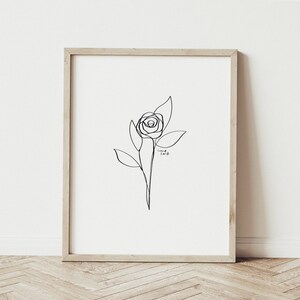 June Birth Flower, Rose Drawing, Floral Line Art, Physical Print - Etsy