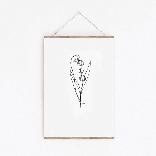 DIGITAL DOWNLOAD, May Birth Flower, Lilies of the Valley Drawing, Printable Wall Art, Floral Line Art