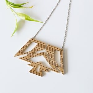 Statement Modern Necklace Geometric Wood Necklace Bib Wide Necklace Avant Garde Chunky Wooden Necklace Sophisticated Handmade Jewelry Gift