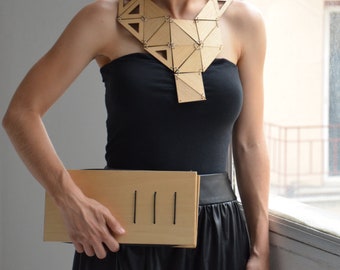 Rectangular Wood Clutch Bag, Envelope Geometric Evening Purse, Medium Slim Flat Handbag, Minimal Architectural Ecofriendly Accessories