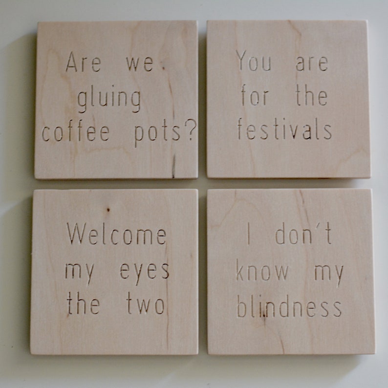 Engraved coasters with funny greek expressions Original coffee sous verre created by a Greek designer Wood souvenir from Greece