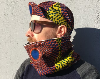 Cycling neck warmer African waxprint, batik and fleece snood ANNIBALE CYCLING "Head-turner neck warmer"