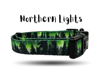 Northern Lights Dog Collar / Mountains Dog Collar Small / Dog Collar with Mountains   / Girl Dog Collar /  Dog Collar for Boys