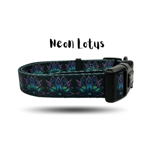 Lotus Dog Collar / Dog Collar Neon Lotus / Flower Dog Collar  / Girl Dog Collar /  Boy Dog Collar / Heavy Duty Dog Collar