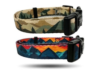 Mountain Dog Collar / Dog Collar with Mountains / Dog Collar Small / Girl Dog Collar /  Dog Collar Earth Tones / Heavy Duty Dog Collar