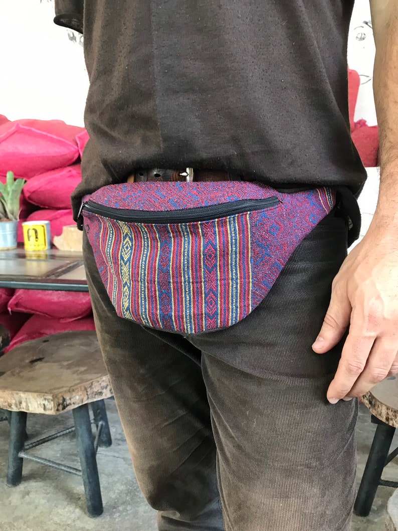 Hippie Bum Bag Gray Cotton Fanny Pack Womens Hip Bag Belt Bag Festival