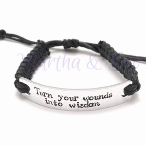 Personalised macrame bar bracelet customised with quote, message or name, hand stamped text, adjustable knotted jewelry, braided coordinates