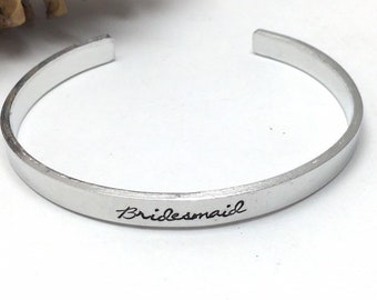 Bridesmaid bracelet, personalised cuff bangle for bridal party, customised wedding favour with handstamped hidden message or secret name