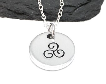 Hand Stamped Celtic Knot Necklace: Irish Triskele Pendant