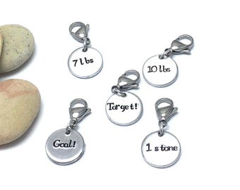 Weight loss achievement charms for diet journey keyring, sobriety anniversary marker for recovery keychain, achievement tags, hand stamped