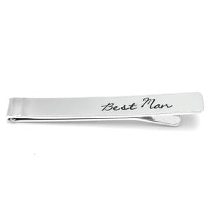 Best Man tie clip bar, hand stamped tie slide, personalised wedding party favour for man, custom suit accessories, aluminium or copper gifts