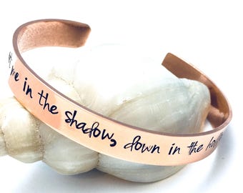 Customised copper bracelet, cuff bangle, personalise your own words, 7th anniversary, hand stamped jewelry, secret hidden message, open cuff