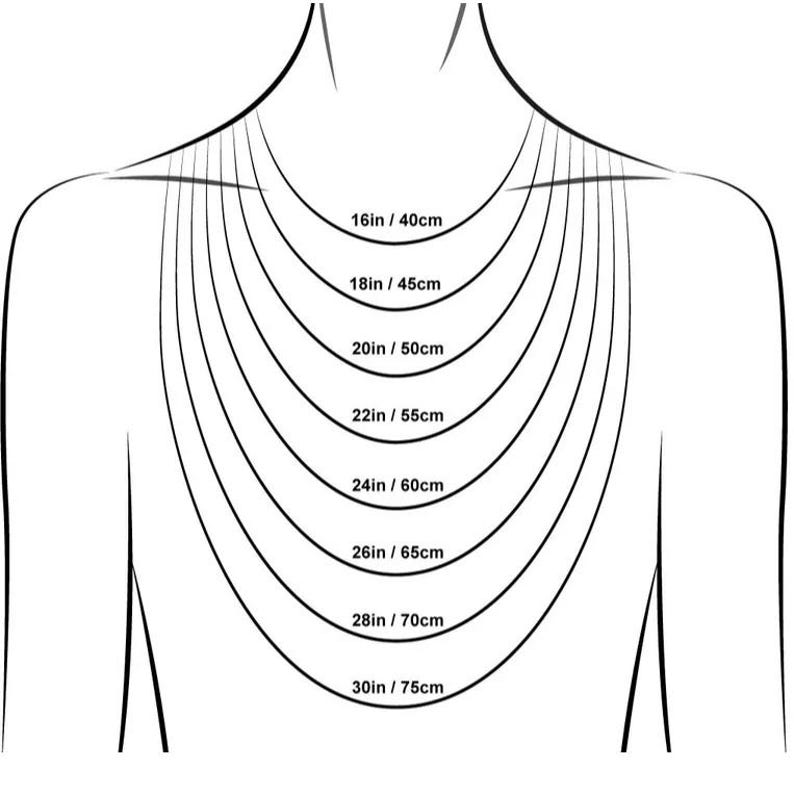 a diagram of a person's neck and chest, showing chain lengths