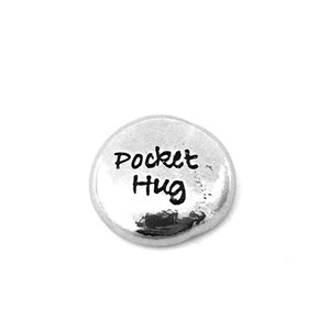 Personalised hand stamped pocket hug pebble, hand poured pewter hug token, customised good luck charm, send a long distance hug, virtual hug