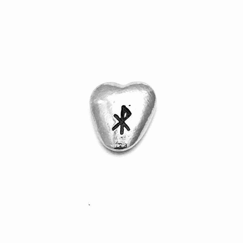 Pewter Heart Pebble Bindrune Love Symbol, Hand Stamped Metal Pocket Hug ...