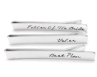 Personalised tie bar for wedding party, wedding favour keepsake for groom, best man, father of the bride, customise your own words or date.