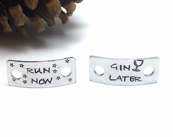 Run Now Gin Later customised running shoe tags, personalised trainer tags, hand stamped lace plates, athletics or sports accessories