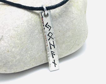 Viking rune pendant personalised with name, Elder Futhark pewter jewelry, runic necklace for men, custom old norse necklace, nordic pagan