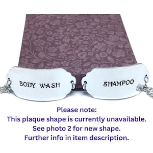 Hand stamped bottle tag for toiletries, bathroom plaque, soap or lotion label, cloakroom accessories, personalised aluminium gifts