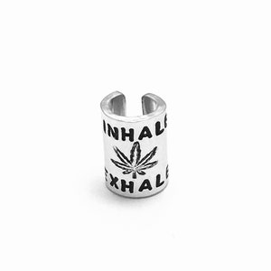 Hand Stamped Dreadlock Cuff, 12mm Deep, Various Circumference Sizes, Stethoscope Charm Bead, Marijuana Leaf Design, Hemp Hair Accessories