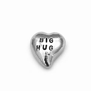 Heart shaped pocket pebble personalised with BIG HUG, customised pewter stone, send a pocket hug token, hand stamped pewter letterbox gifts