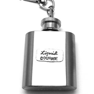 Miniature hip flask keyring, personalised liquor bottle, customised 1oz key ring, hand stamped metal plaque, alcohol related wedding favour