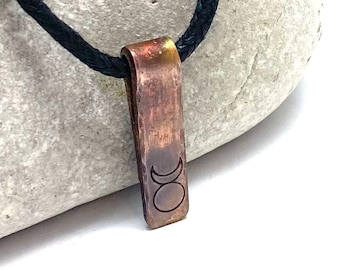 Copper bar pendant, horned god necklace, Wiccan symbol, neo pagan jewellery, flame painted copper, aged copper, druid, pagan, witchcraft