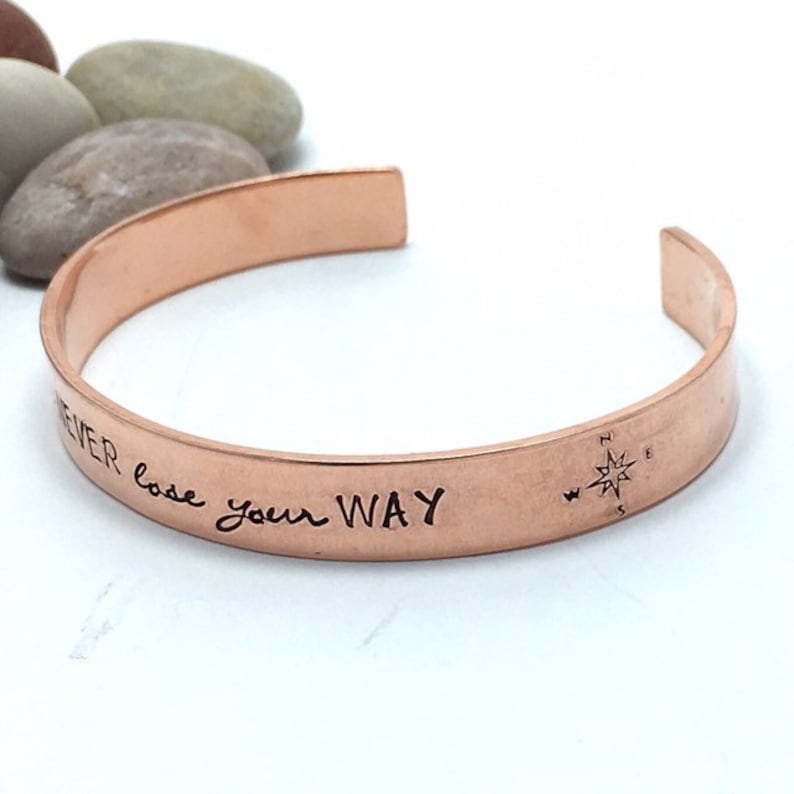 Handstamped 9mm copper cuff bracelet 7th anniversary gift