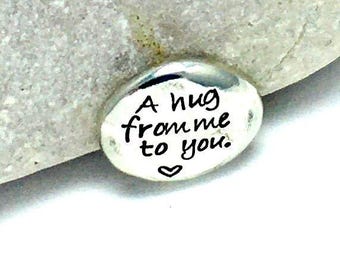 Pewter Pocket Pebble – “A Hug From Me To You” Hand Stamped Token, Personalised Handmade Gift