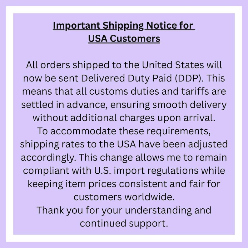 a purple background with the words important shipping notice for usa customers