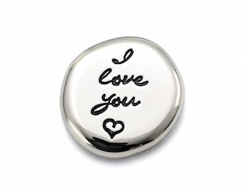 Personalised I Love You Pocket Hug Pebble, Hand Poured Pewter Love Token, Thinking of You Gift, Long Distance Keepsake, Anniversary Gift