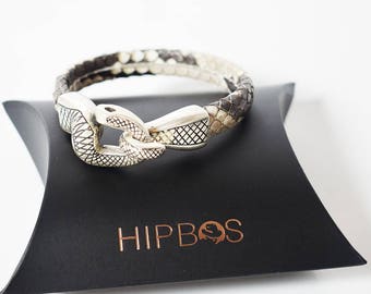 Hipbos - slang serie Python lederen armband met gesp van de slang