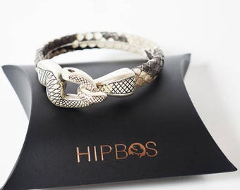 Hipbos - Bracelet en cuir Python Serpent série avec fermoir serpent