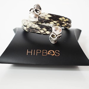 HipBos - Serpent Series Double Round Python Leather Bracelet With Skulls