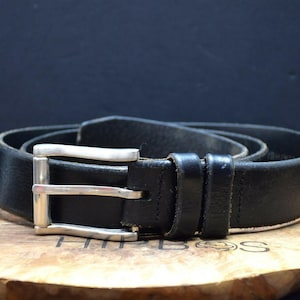 Vintage Handmade Mens Belt Leather Jeans Belt Black Size 36