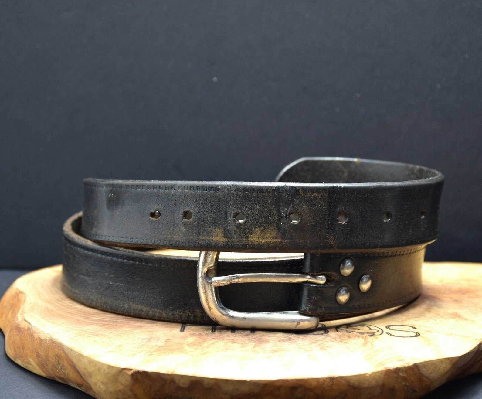 Vintage Handmade Mens Leather Jeans Belt Black Size 38 Etsy