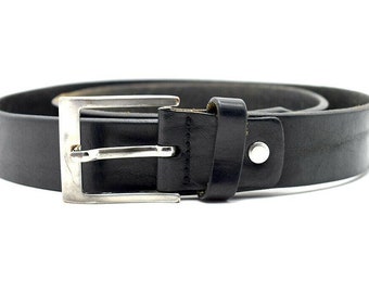 Vintage Handmade Mens Real Leather Belt Black Size 36